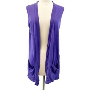 NEW Daftbird Womens‎ XS Sleeveless Cardigan Violet Purple Pockets Jersey Minimal
